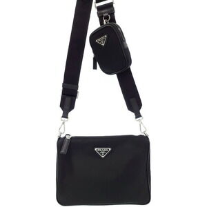 PRADA Re Saffiano Leather Shoulder Crossbody Bag Black